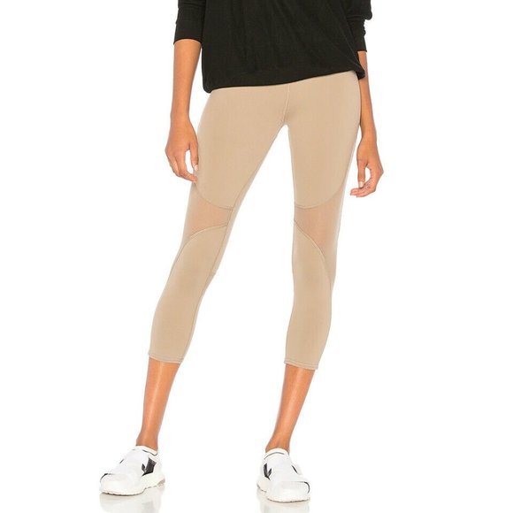 ALO Yoga Pants - ALO YOGA Coast Capri Gravel Beige Mesh High Rise Cropped Leggings Pants